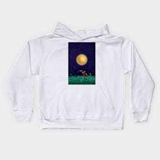 Moon Cat on the grass Kids Hoodie